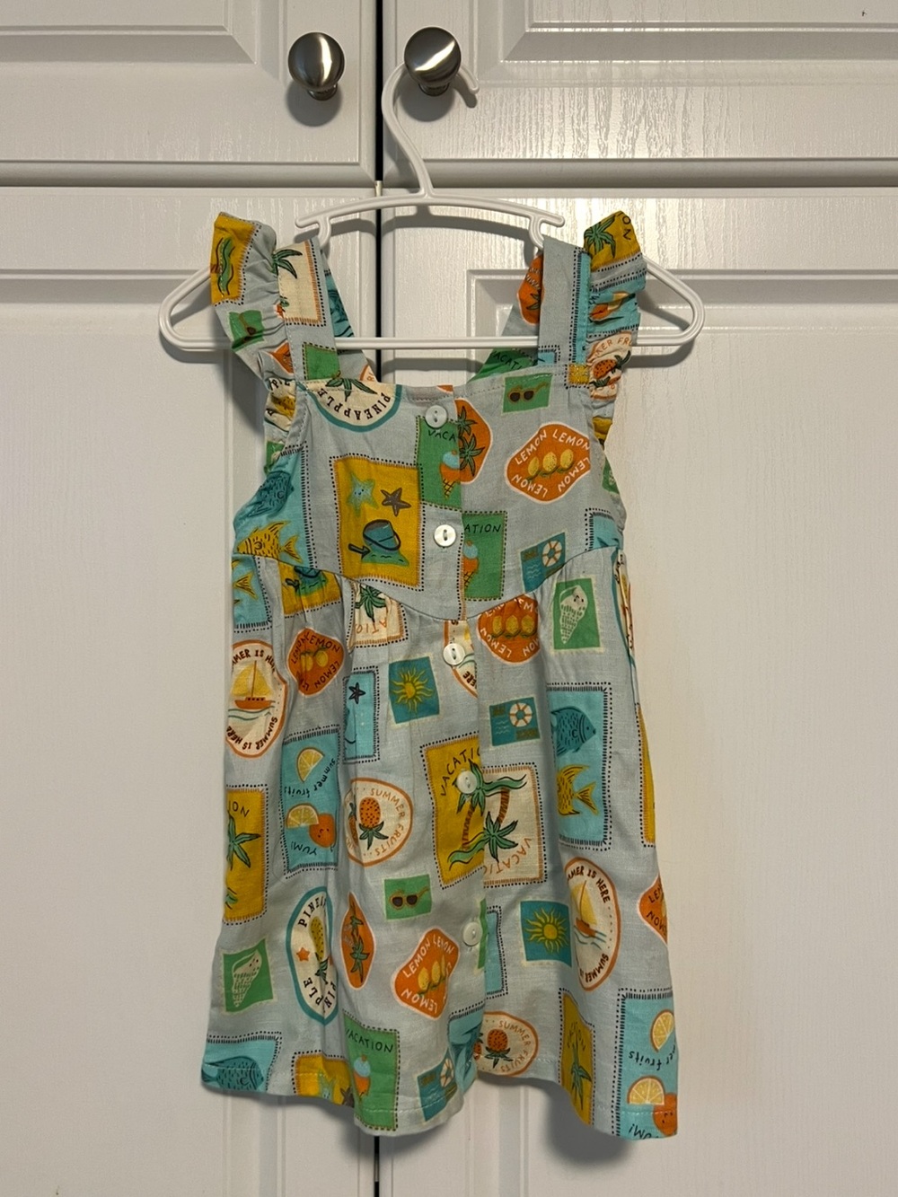 H&M Baby Tropical Patchwork Ruffle-Shoulder Dress sz 6-9 months